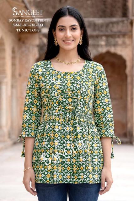 Sangeet bombay rayon print short top kurtis online wholesaler